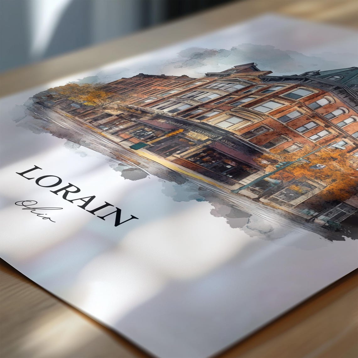 Lorain Ohio Watercolor Historic Brick Corner Building Poster - Image 6