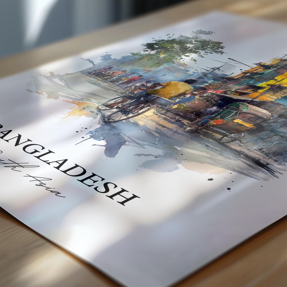 Bangladesh South Asia Rickshaw Street Scene Watercolor Travel Poster - Image 6