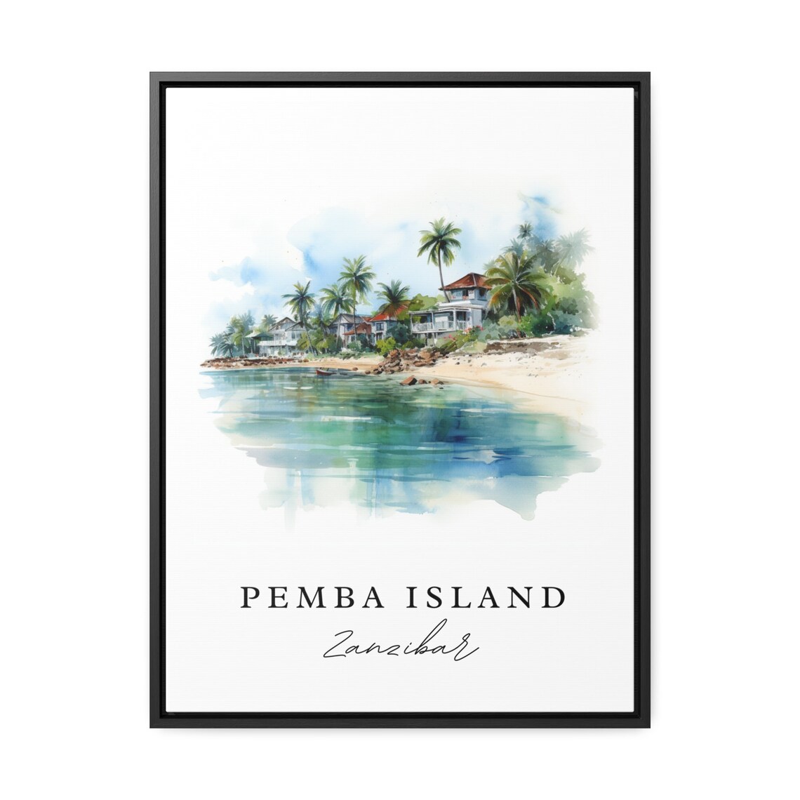 Pemba Island Zanzibar Watercolor Of Tropical Beach And Palms Poster - Image 2