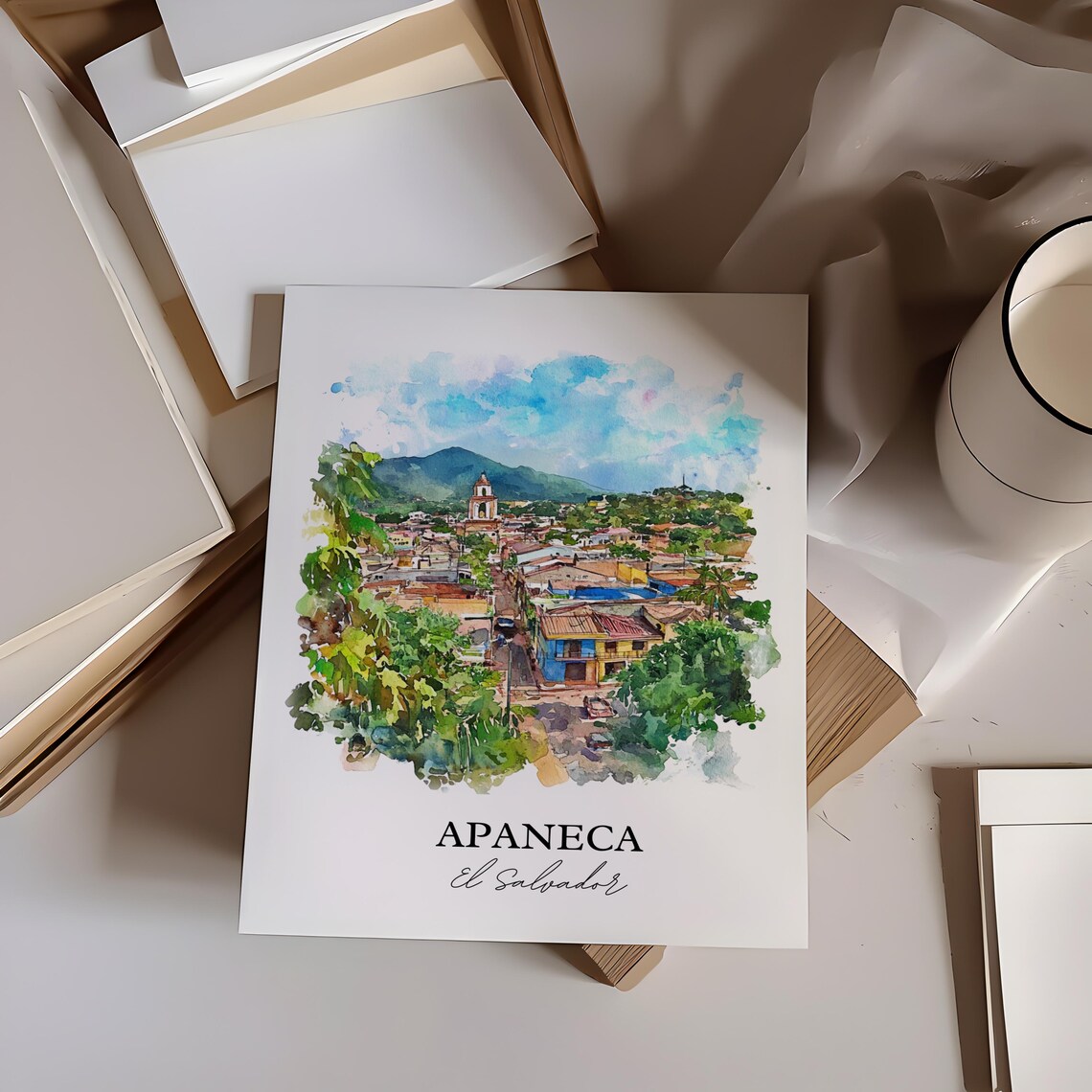 Apaneca El Salvador Colorful Watercolor Mountain Town Art Poster - Image 3