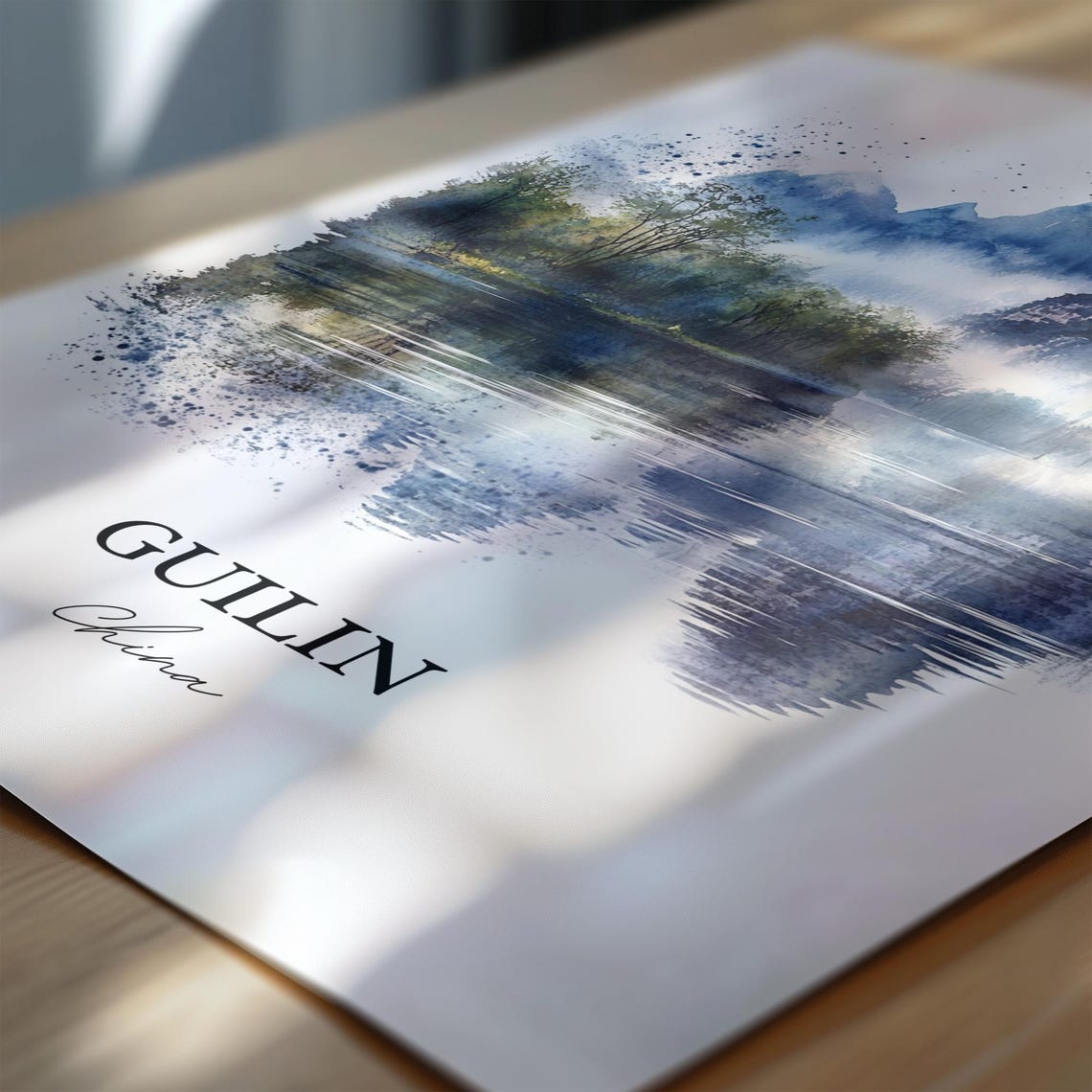 Guilin China Watercolor Karst Mountains Misty River Art Poster - Image 7