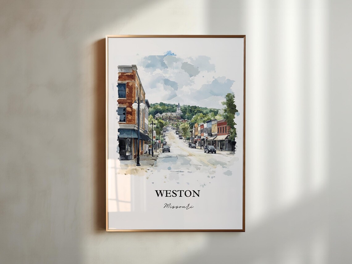 Weston Missouri Quaint Small Town Main Street Watercolor Poster - Image 2