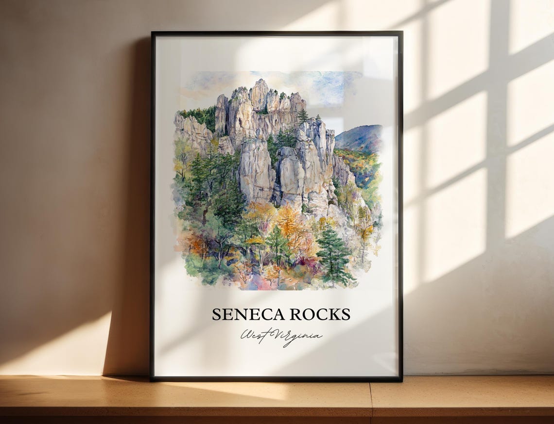 Seneca Rocks West Virginia Climbing Cliffs Watercolor Nature Poster