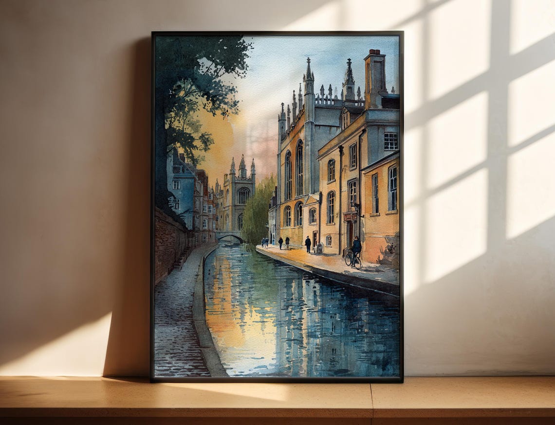 Historic University Canal Watercolor Gothic Buildings Cityscape Poster