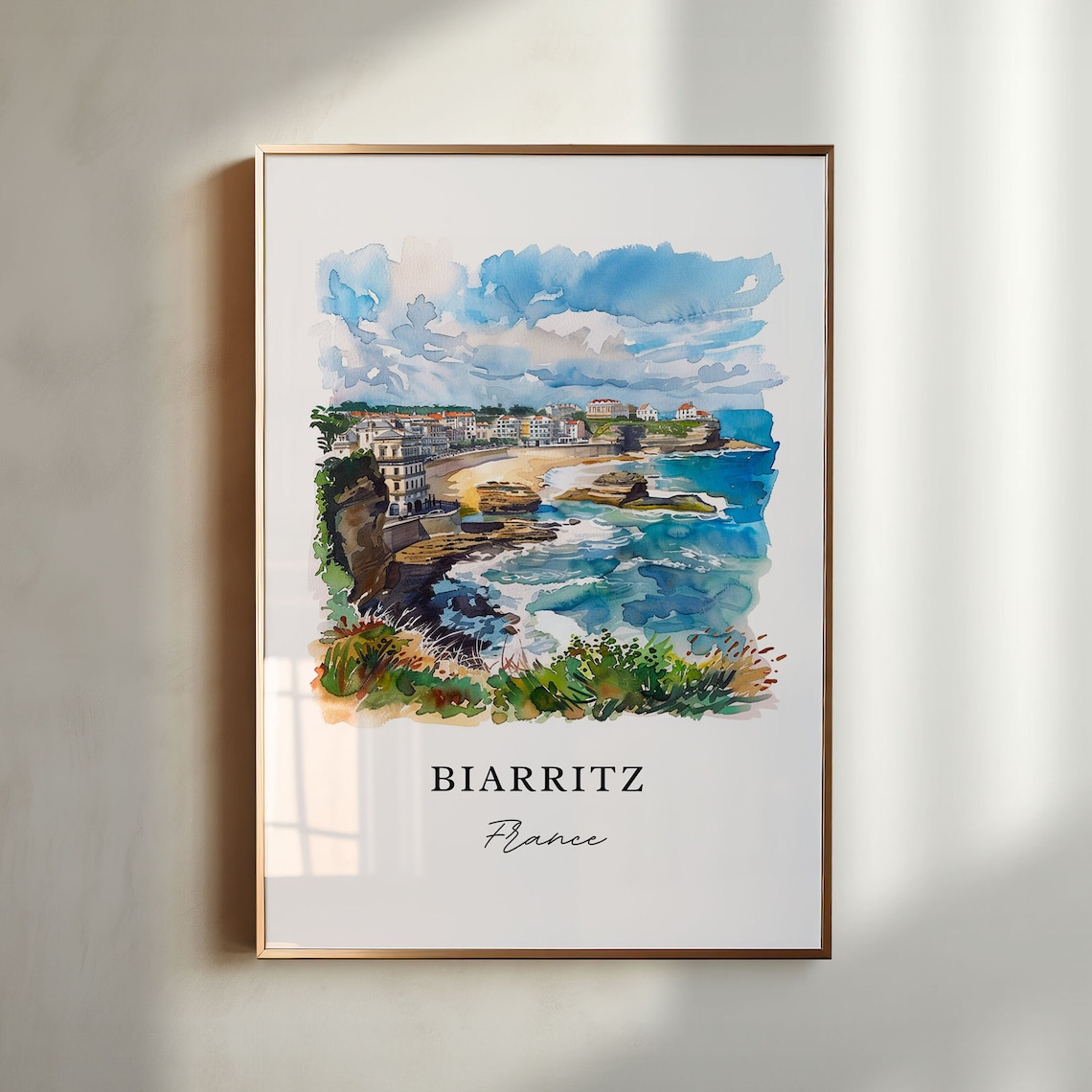 Biarritz France Basque Coast Beach Watercolor Coastal Travel Poster
