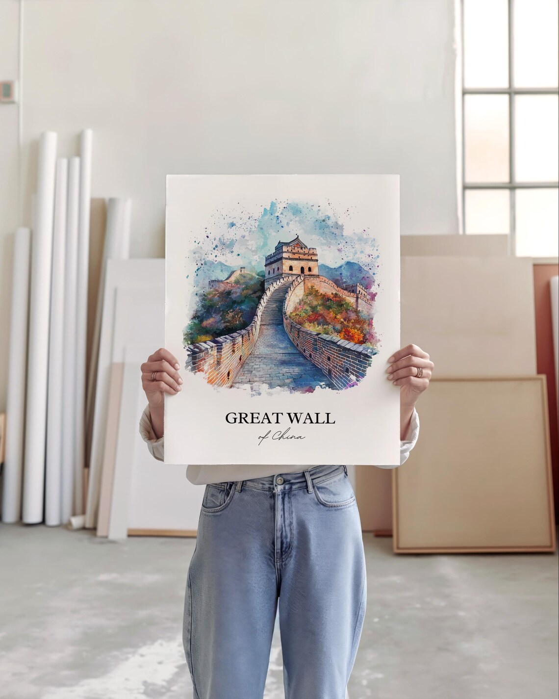 Great Wall of China Watchtower Mountains Watercolor Travel Poster - Image 5
