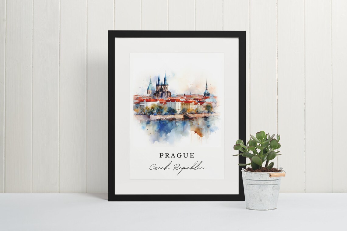 Prague Czech Republic Old Town Square Watercolor Europe Travel Poster