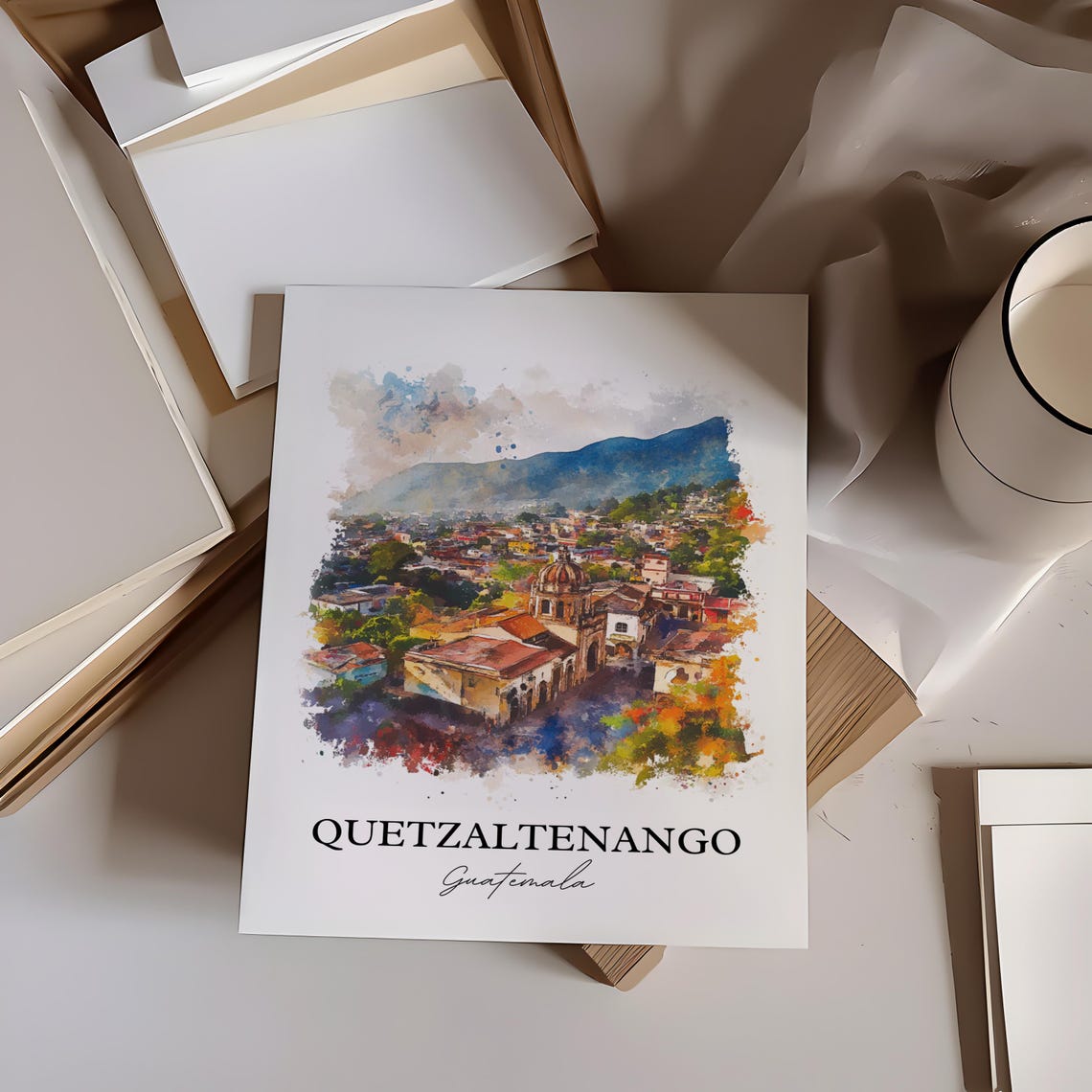 Quetzaltenango Wall Art Guatemala Print Watercolor Gift Travel Poster Housewarming - Image 4