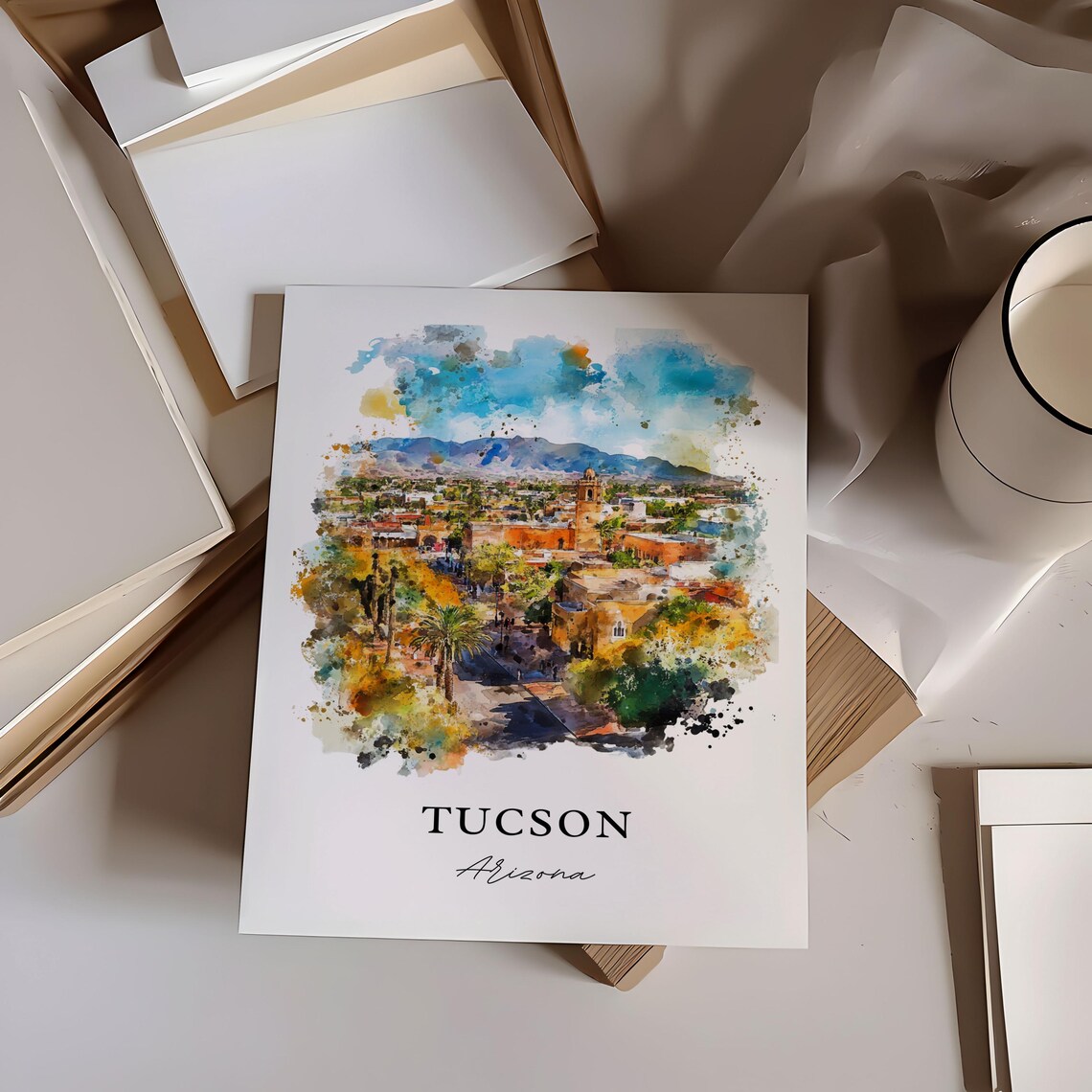 Tucson, AZ Watercolor Travel Poster, Pima County - Image 3