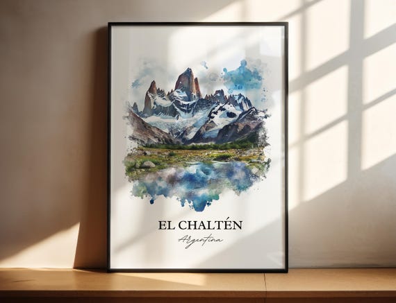 El Chaltn Wall Art Los Glaciares Park Print Argentina Watercolor Gift Travel Poster Housewarming