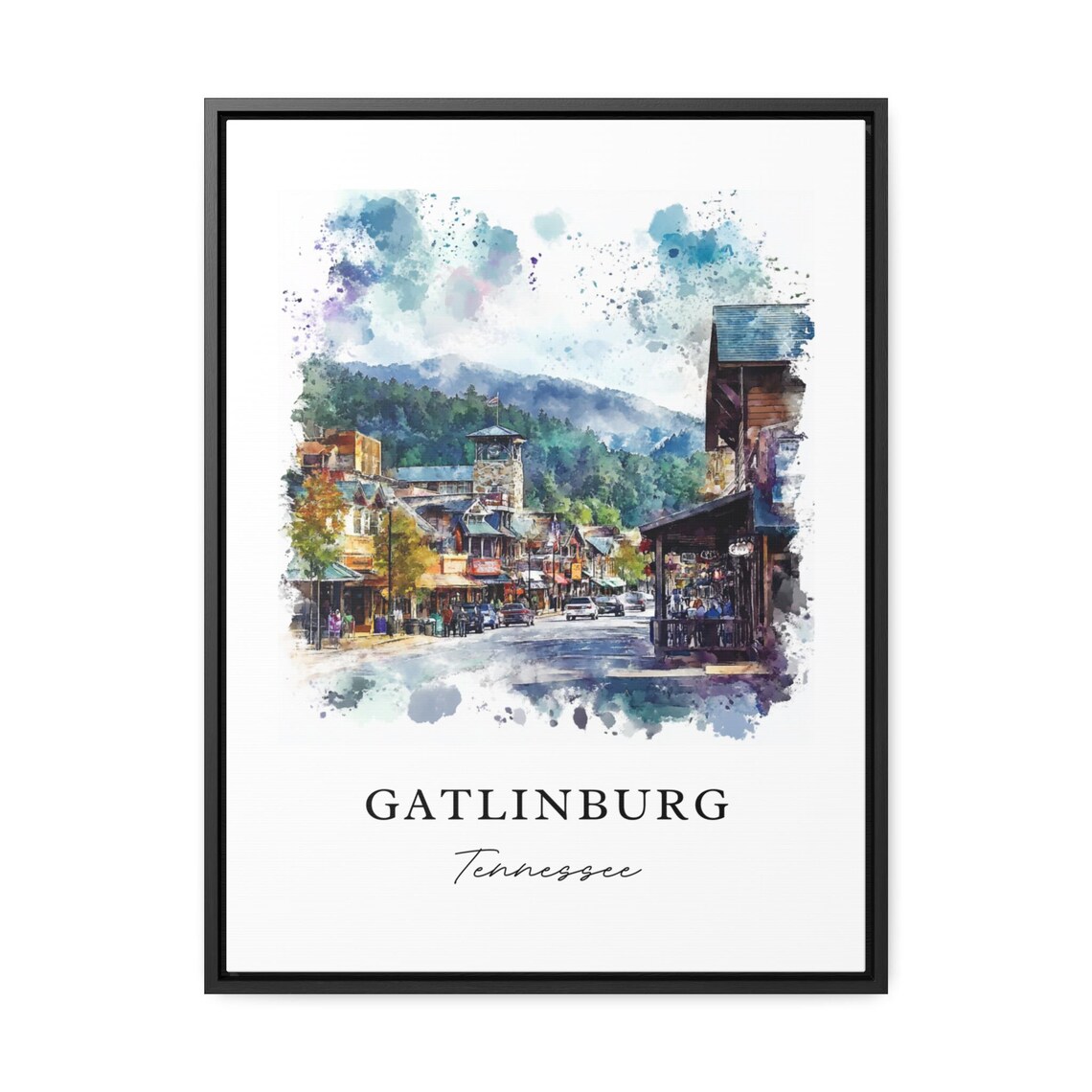 Gatlinburg Tennessee Watercolor Smoky Mountain Main Street Travel Poster - Image 3