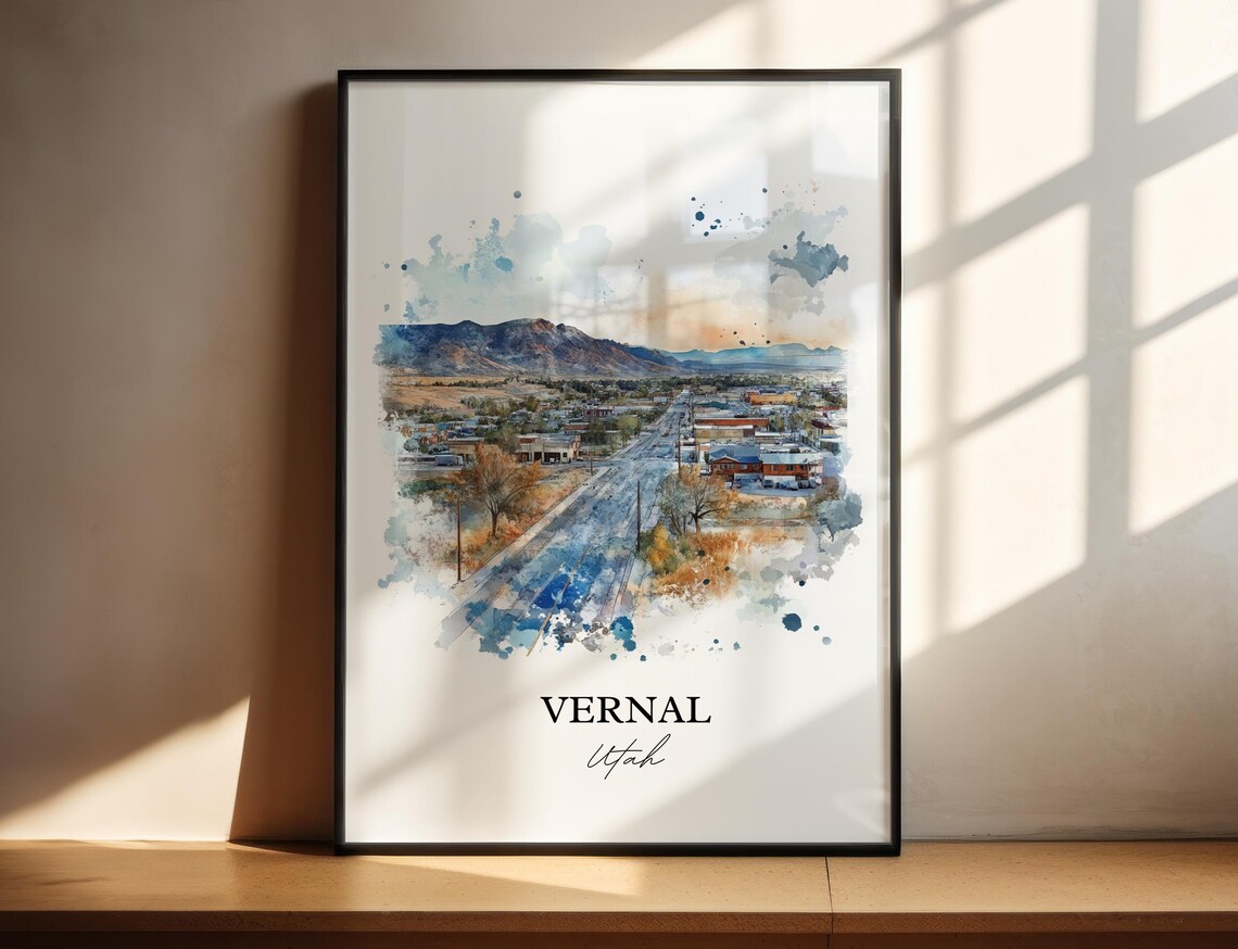 Vernal Utah Desert Mountain Aerial Watercolor Travel Gift Poster