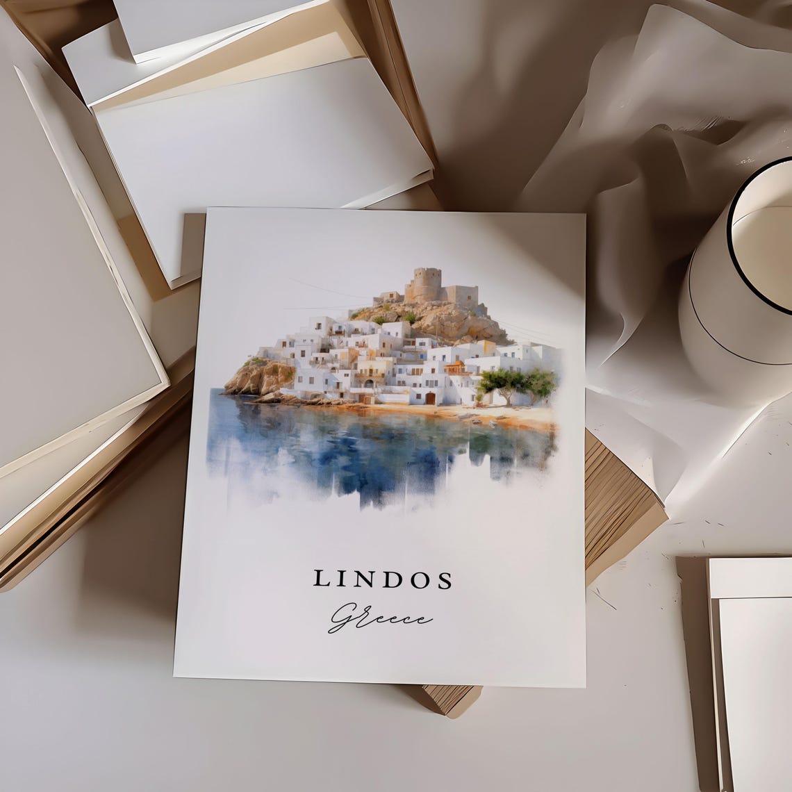 Lindos Greece Travel Poster, Custom Text Personal - Image 6