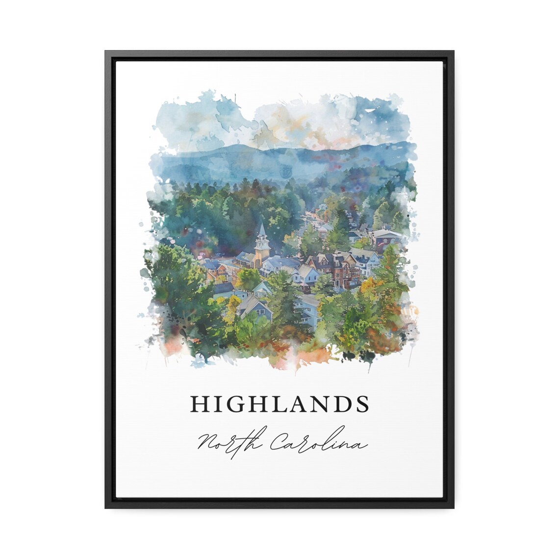 Highlands North Carolina Watercolor Mountain Town Scene Poster - Image 3