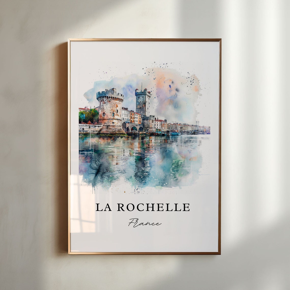 La Rochelle France Watercolor Harbor Towers Historic Port Poster