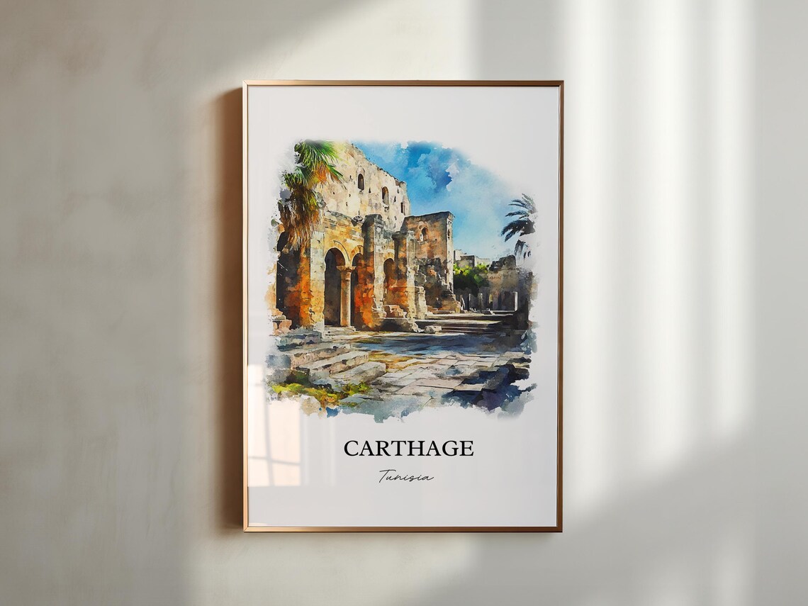 Carthage Tunisia Ancient Stone Ruins Watercolor Travel Poster - Image 5