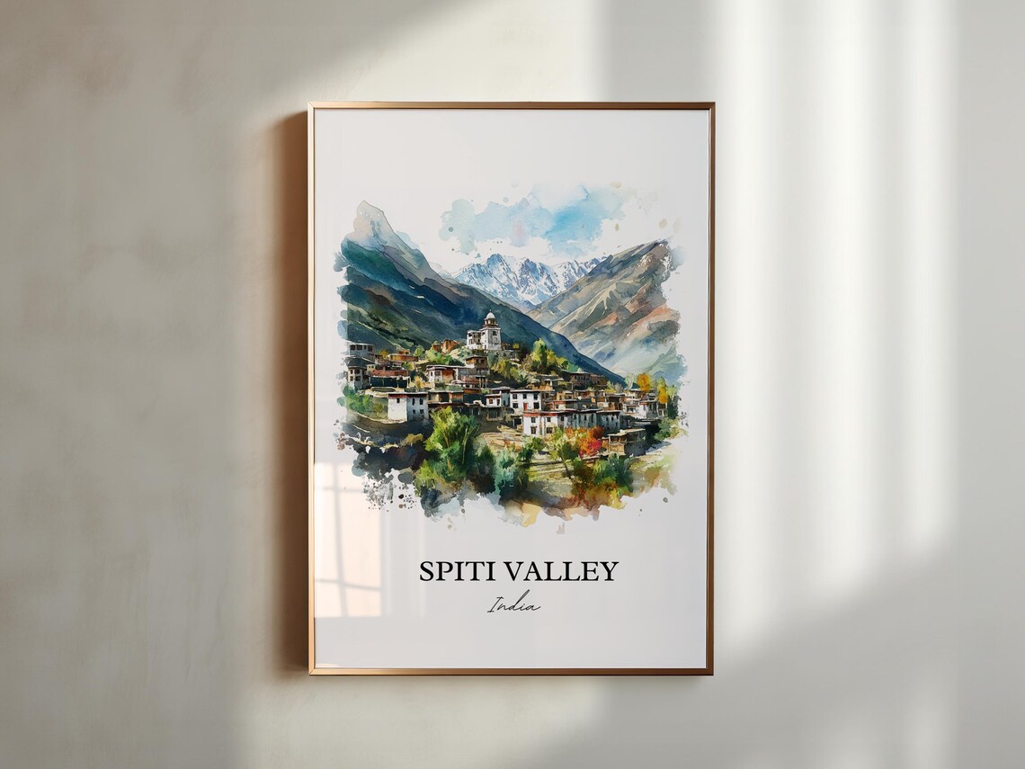 Spiti Valley India Watercolor Himalayan Mountain Village Poster - Image 6