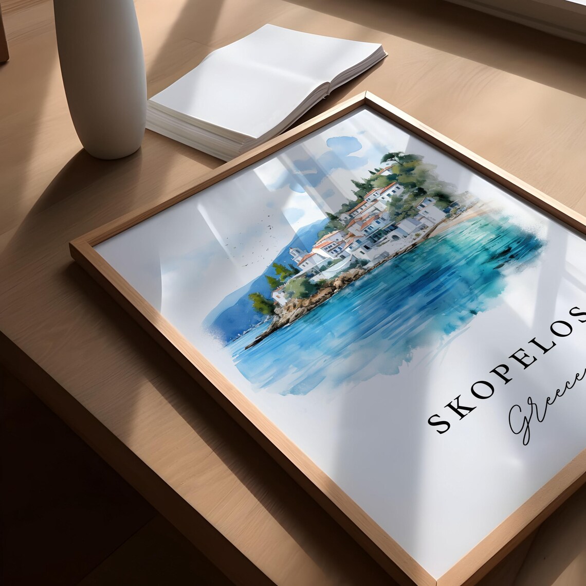 Skopelos Greece Aegean Island White Town Watercolor Travel Poster - Image 5