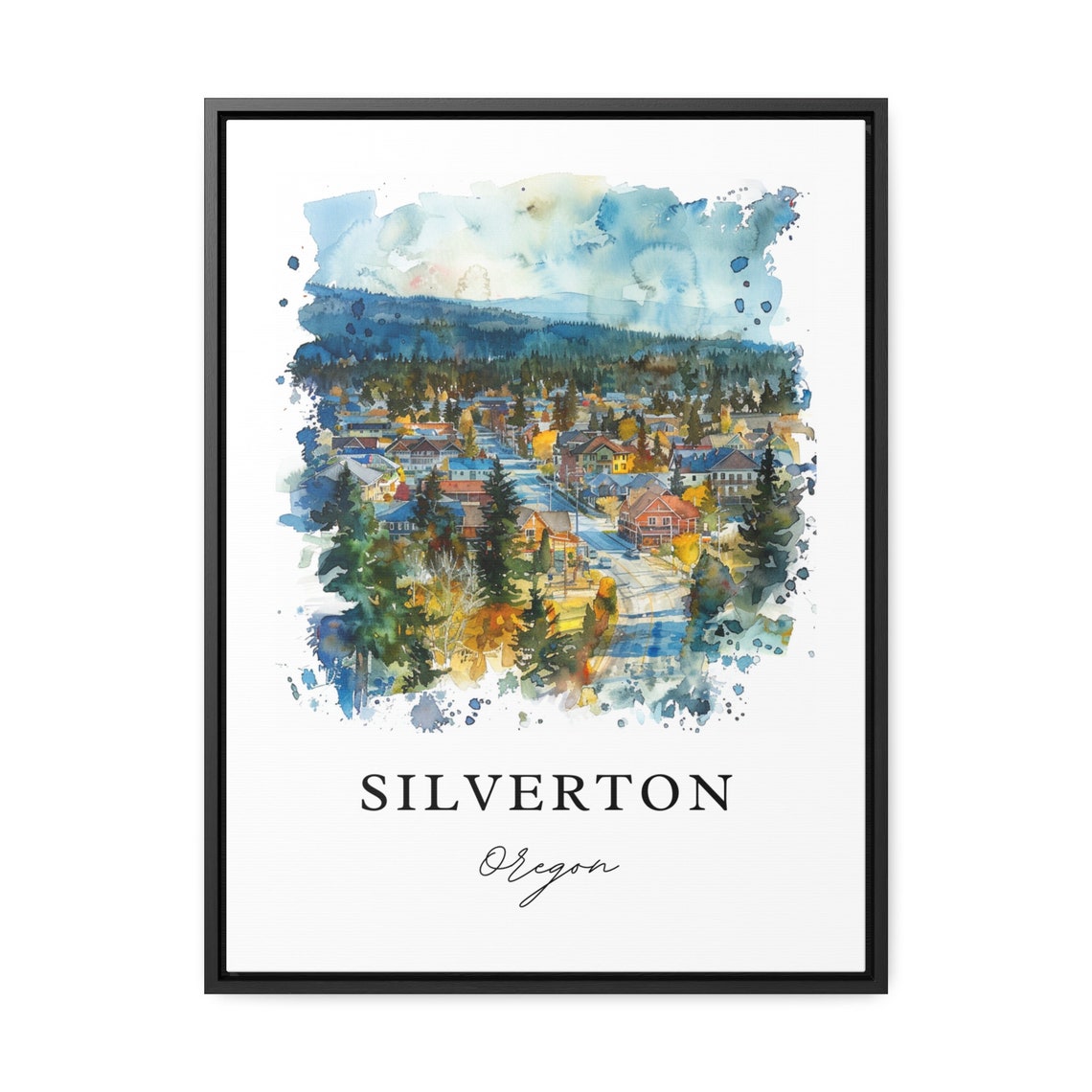 Silverton Oregon Small Town Evergreen Hills Watercolor Poster - Image 3