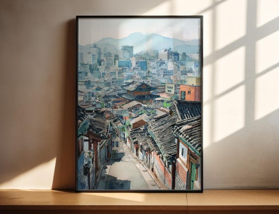 Seoul Watercolor Art Travel Print South Korea Artwork Skyline Decor Wall