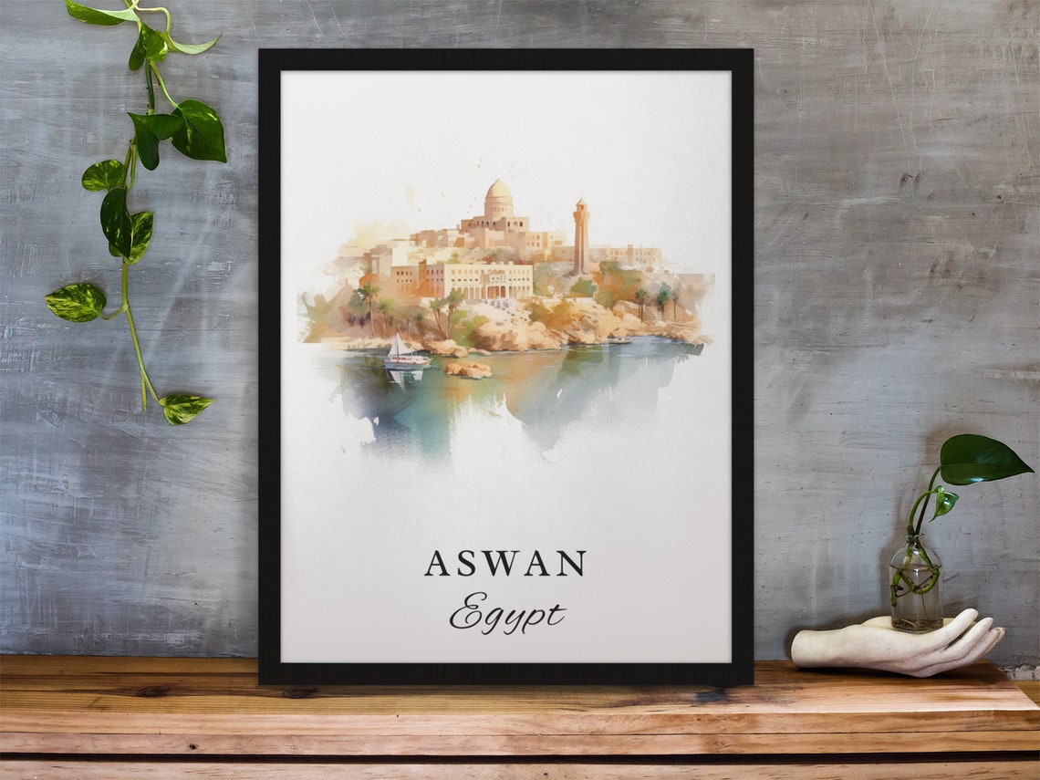 Aswan Traditional Travel Art Egypt Poster Wedding Gift Birthday Present Custom Text Personalized