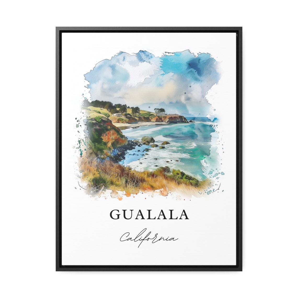Gualala California Coastal Cliffs Beach Watercolor Seascape Art Poster