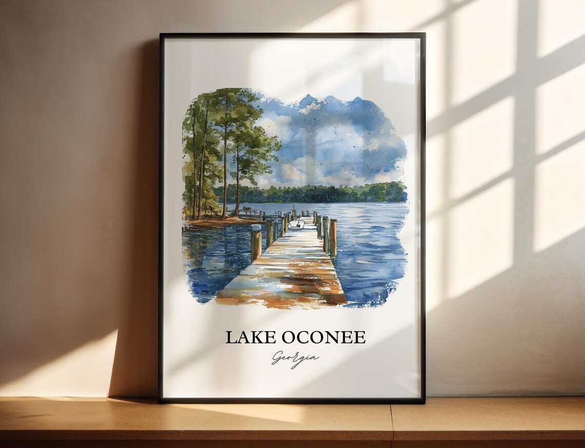 Lake Oconee Georgia Watercolor Wooden Dock Lake Pines Poster