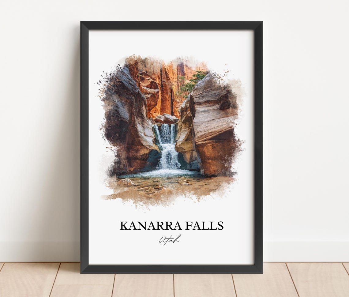 Kanarra Falls Utah Red Slot Canyon Cascade Watercolor Poster - Image 4