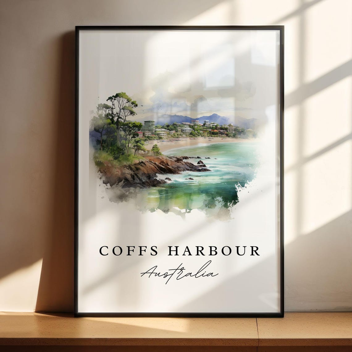 Coffs Harbour Australia Rocky Headland Beach Watercolor Poster - Image 4