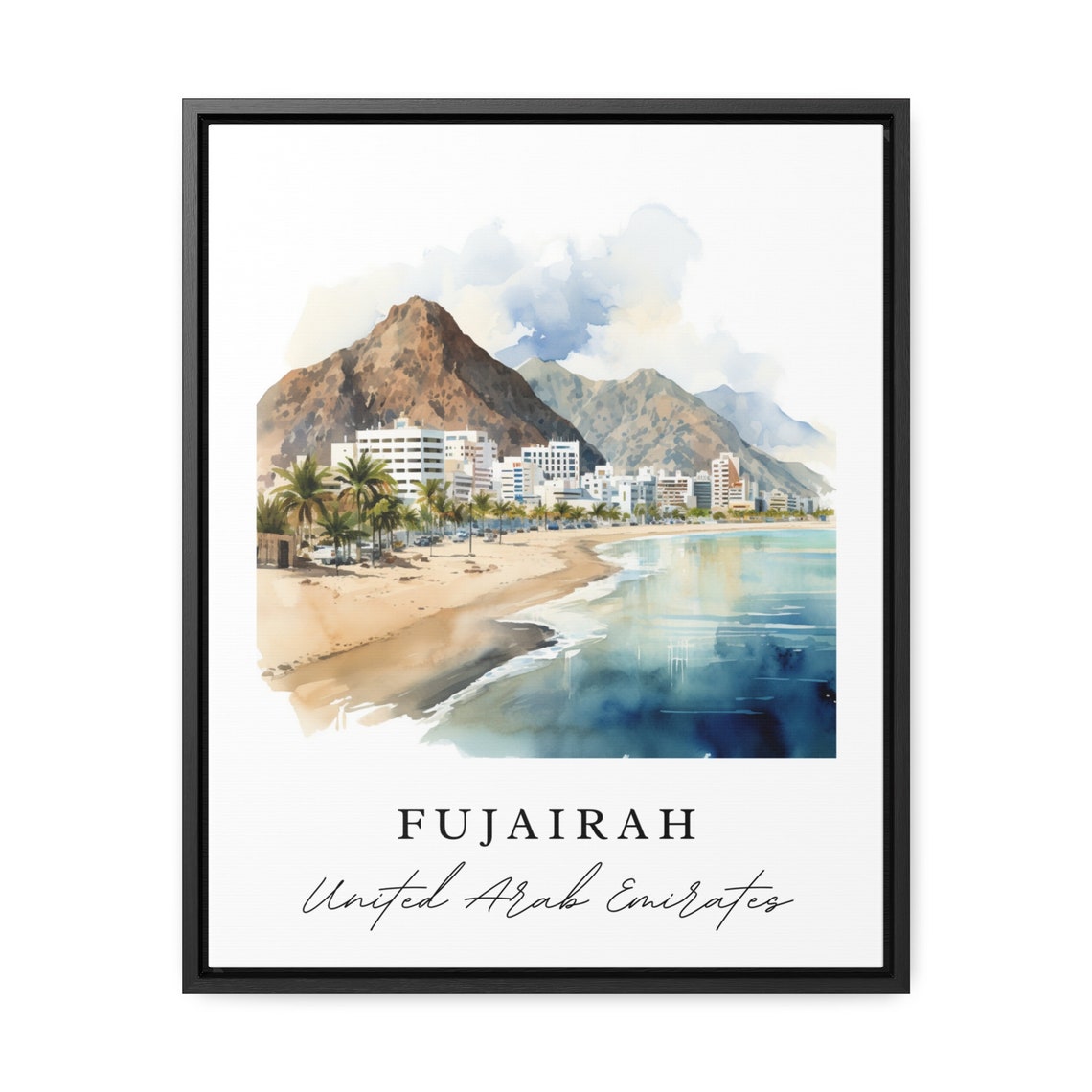 Fujairah UAE Watercolor Beach City Mountain Coast Travel Poster - Image 2