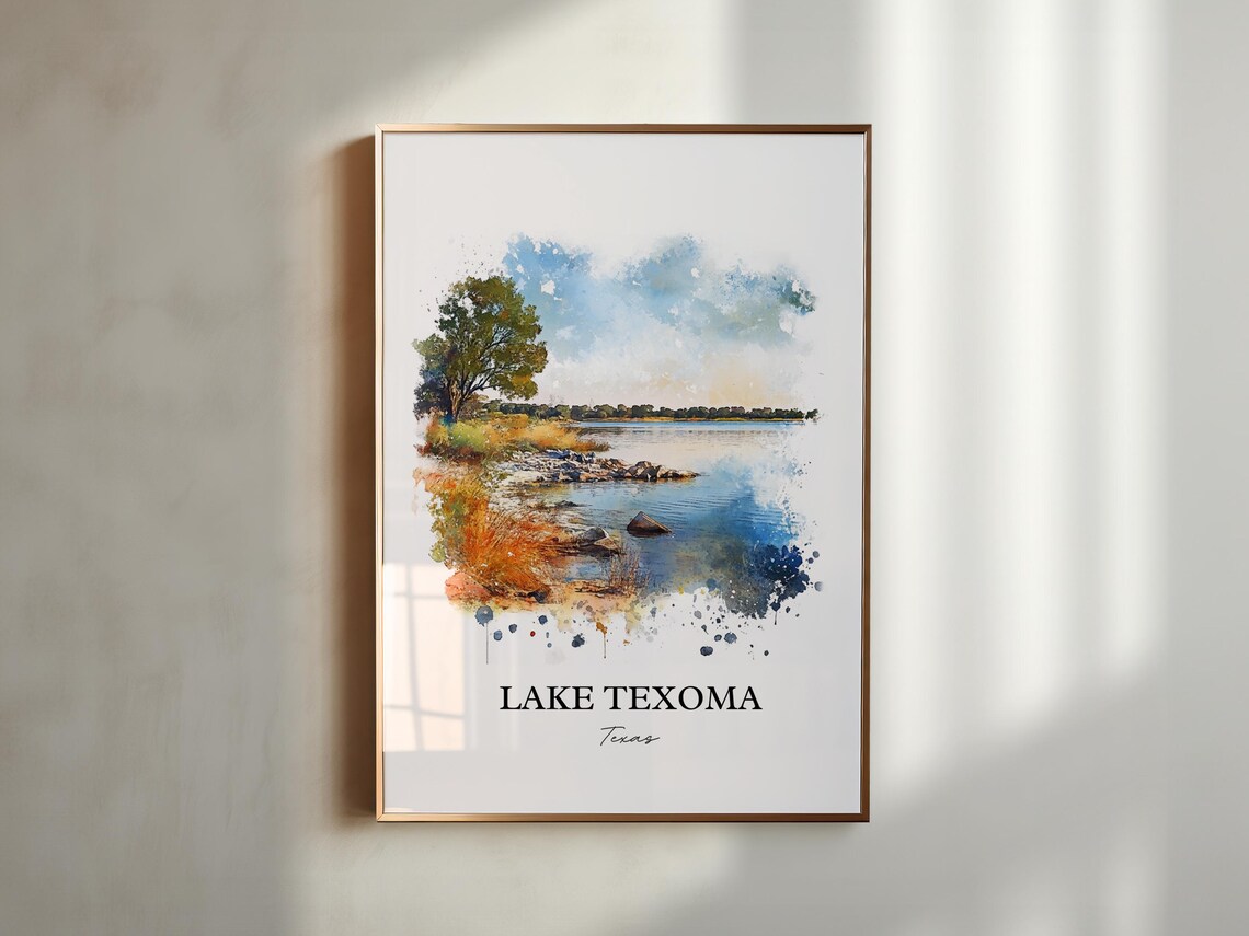 Lake Texoma Texas Rocky Point Watercolor Lake Landscape Poster - Image 5