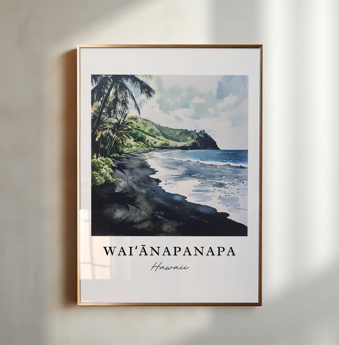 Waianapanapa Watercolor Travel Poster, Maui State Park