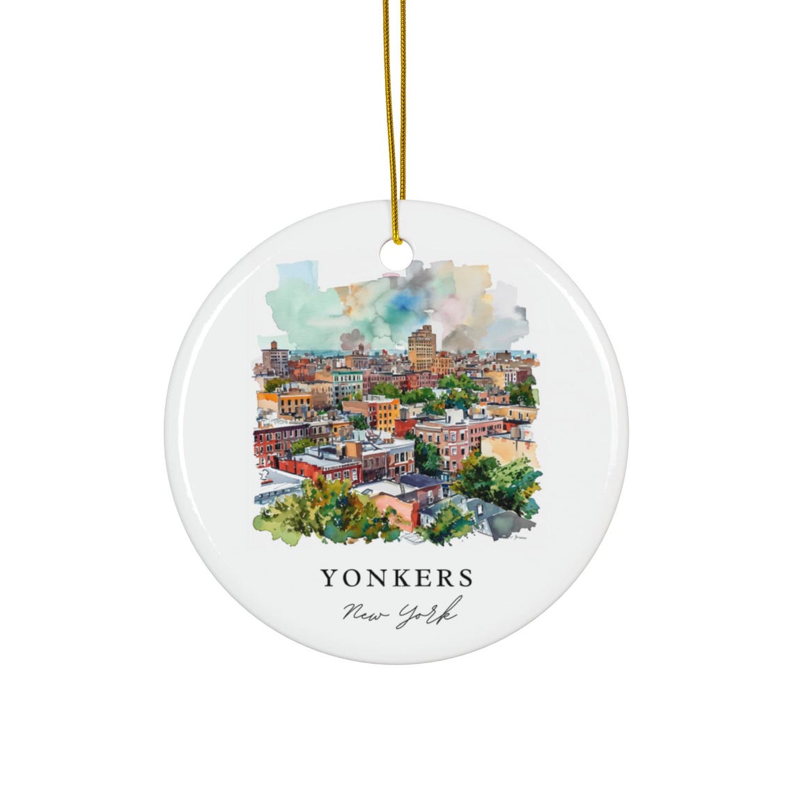 Yonkers New York Watercolor City Skyline Brick Streets Greenery Poster