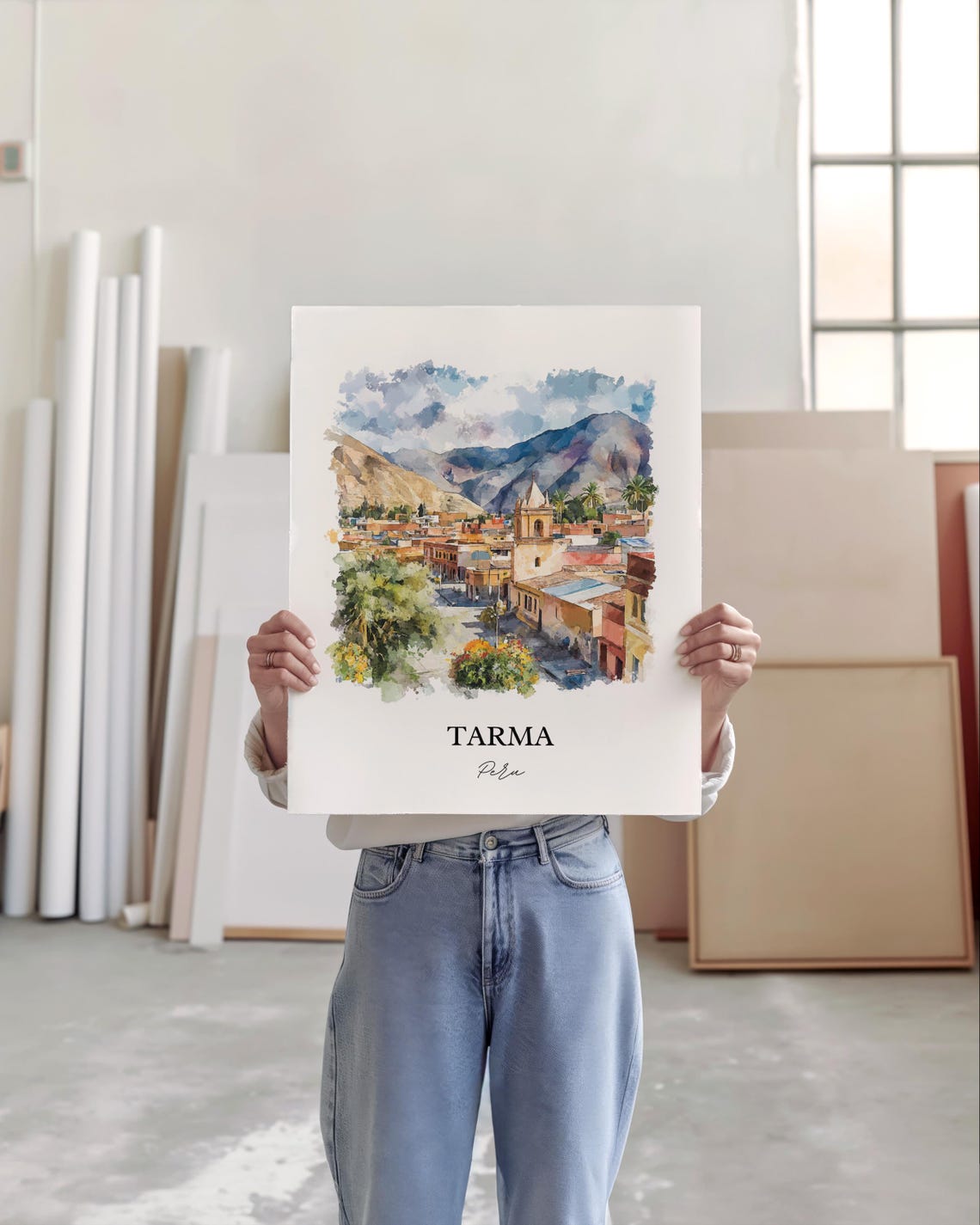 Tarma Peru Watercolor Colonial Church Andean Valley Travel Poster - Image 3