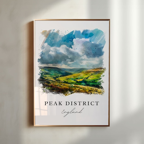 Peak District England Rolling Hills Watercolor Landscape Poster