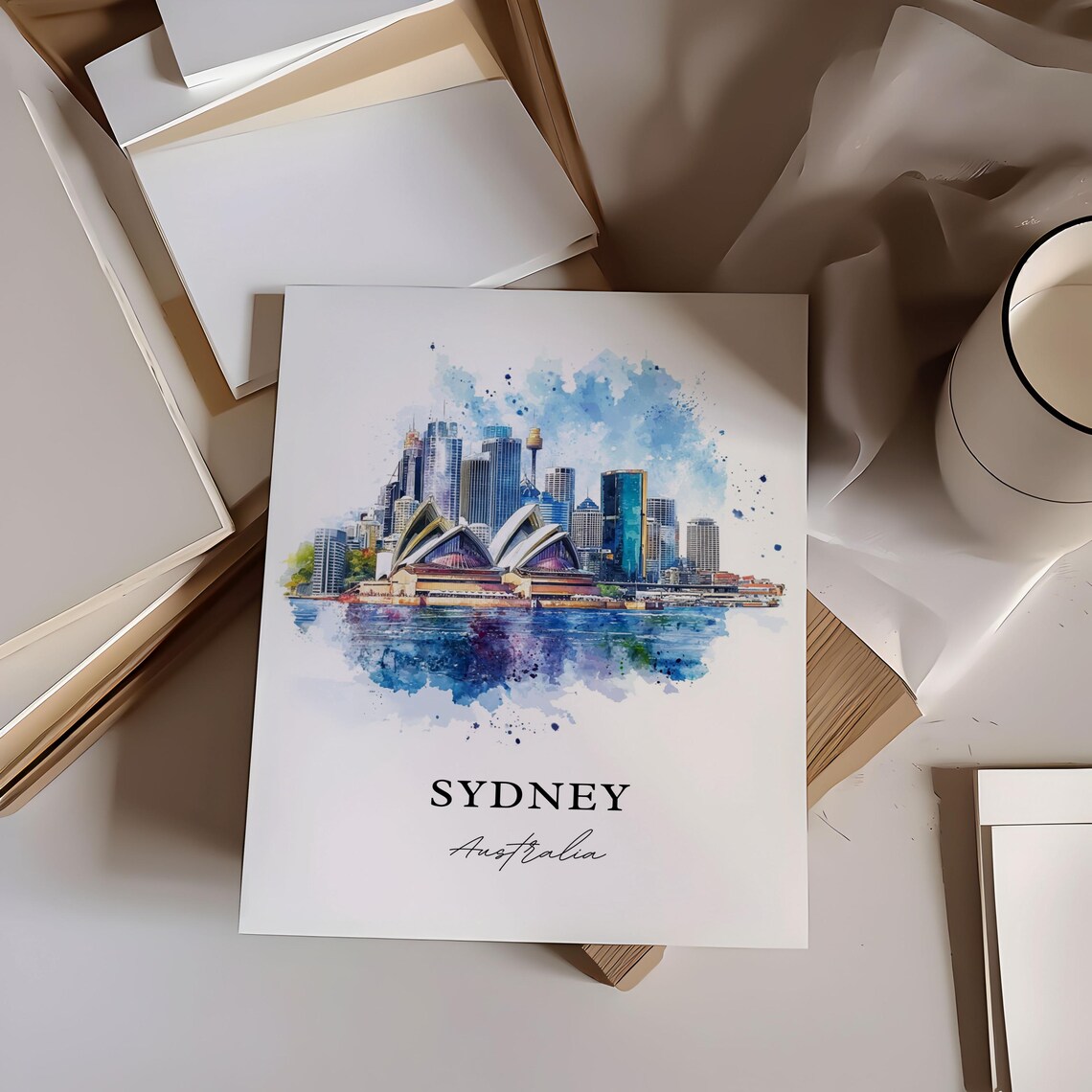 Sydney Australia Opera House Harbour Skyline Watercolor Travel Poster - Image 3