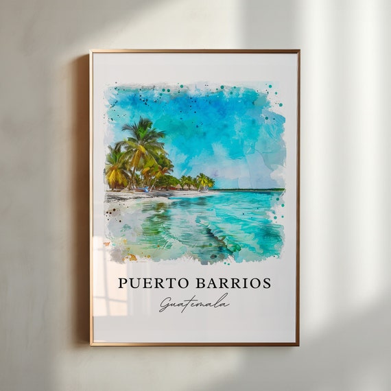 Puerto Barrios Art Puerto Barrios Print Guatemala Watercolor Puerto Barrios Guatemala Gift Travel Print Honduras Travel Poster