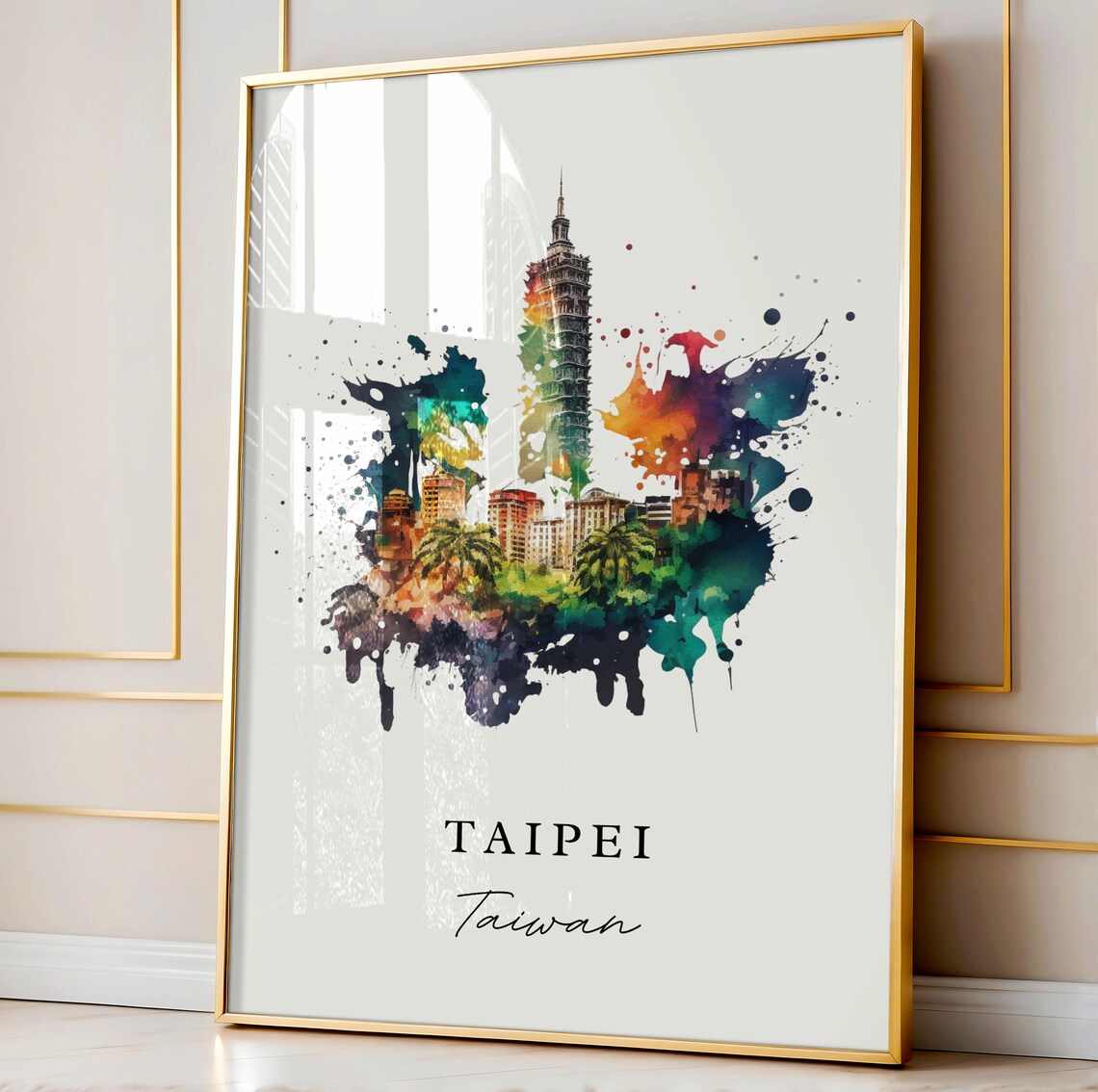 Taipei Taiwan Splatter Watercolor Taipei 101 City Skyline Poster - Image 4