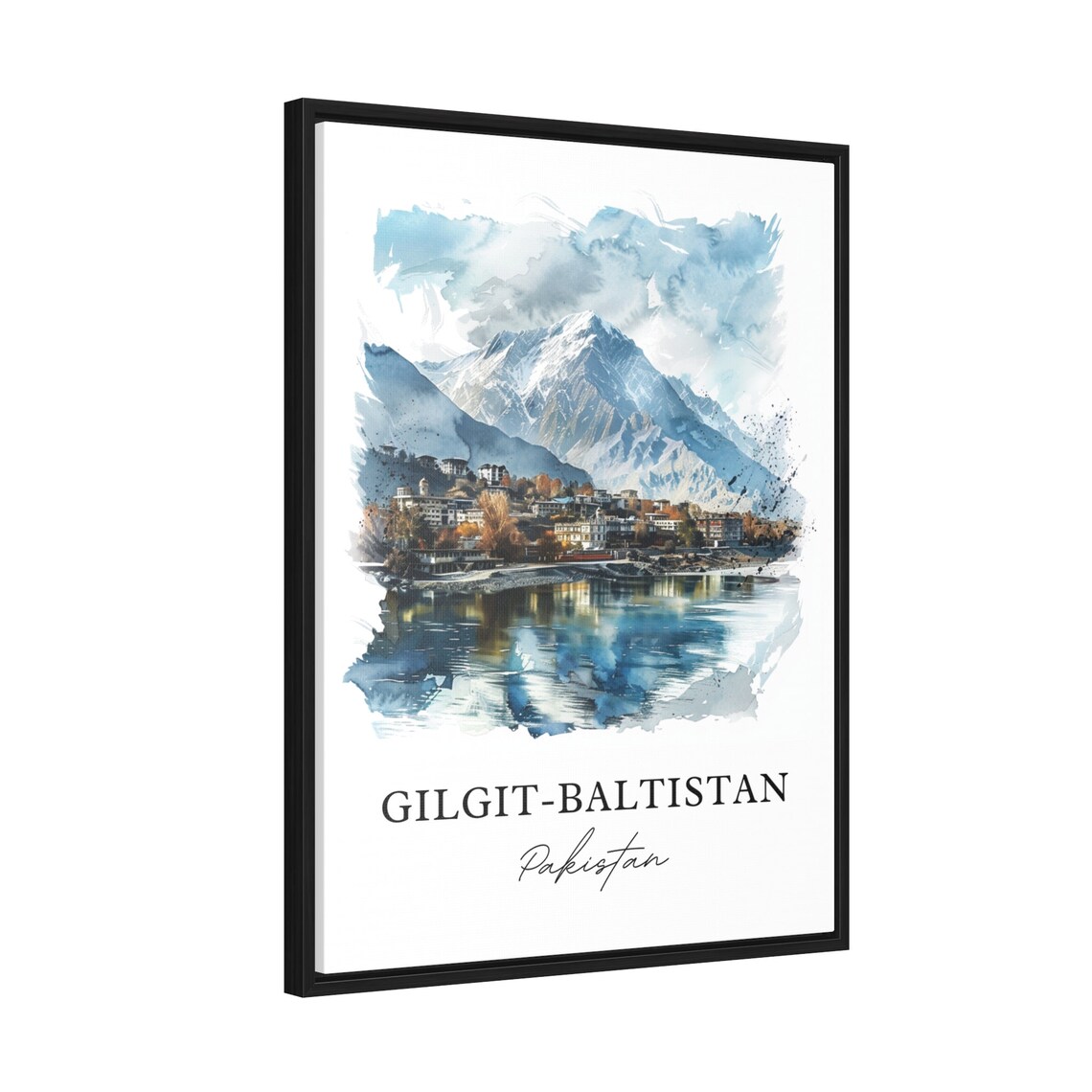 Gilgit Baltistan Pakistan Snow Peaks Lake Watercolor Travel Poster - Image 2