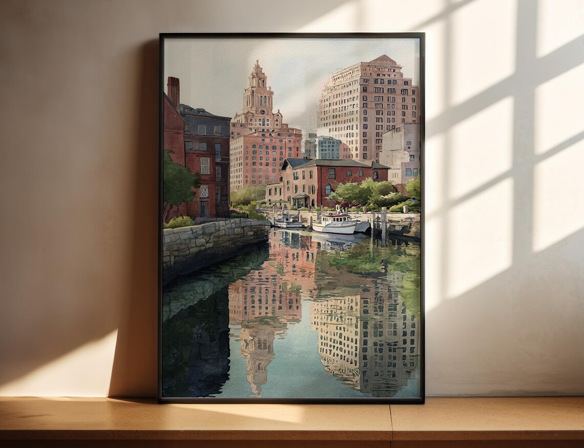 Providence RI Watercolor Travel Poster, Rhode Island
