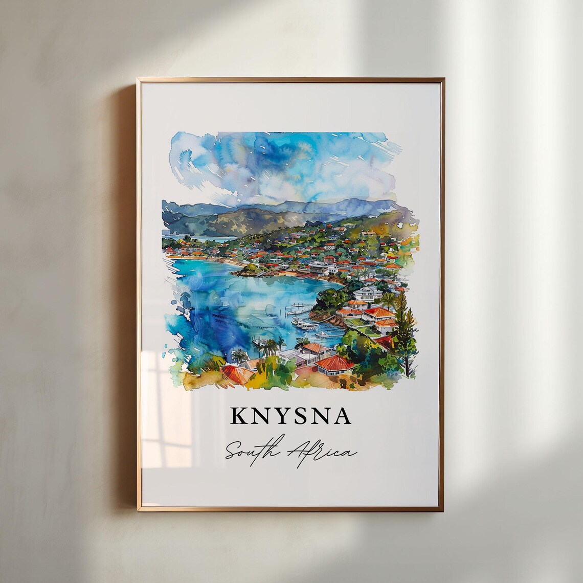 Knysna South Africa Coastal Lagoon Town Watercolor Travel Poster