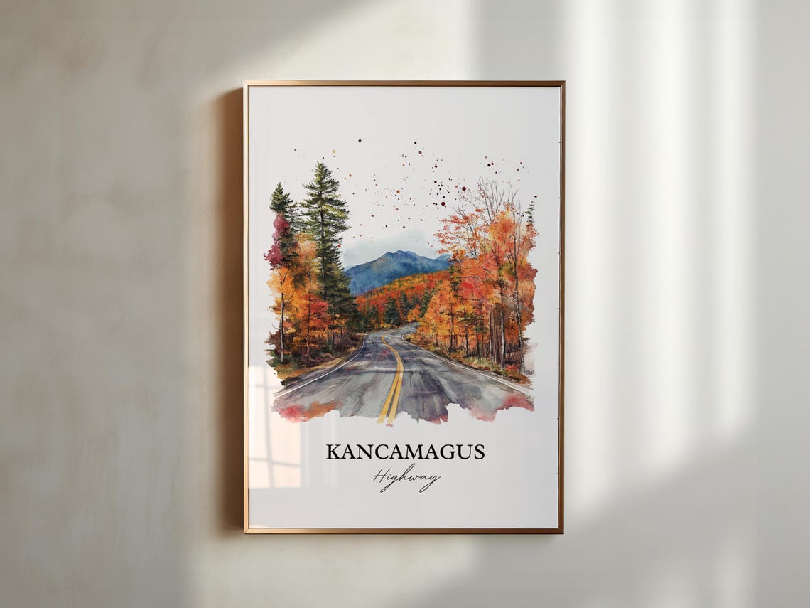 Kancamagus Highway Fall Foliage Mountain Road Watercolor Poster - Image 2