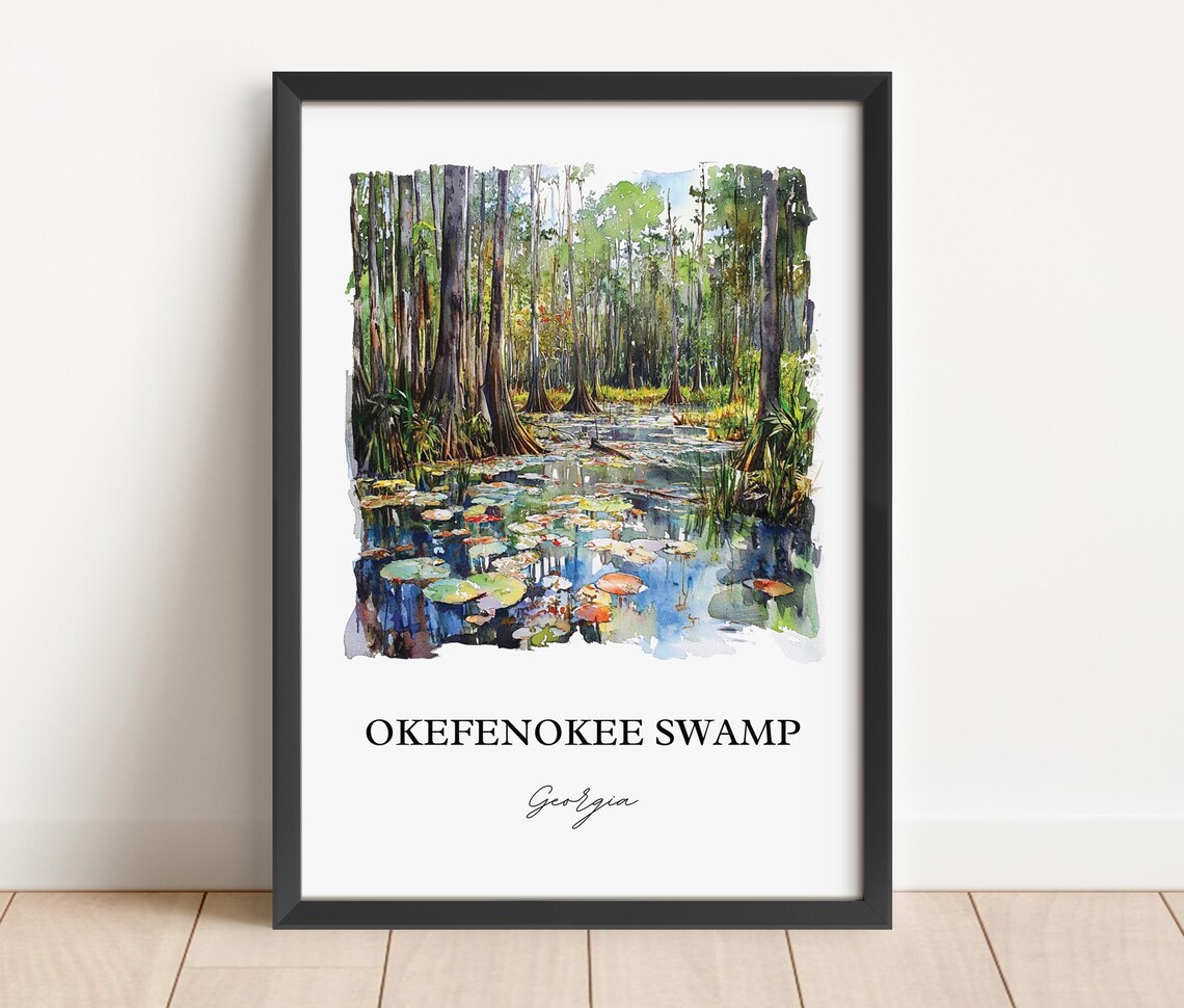 Okefenokee Swamp Watercolor Travel Poster, Georgia