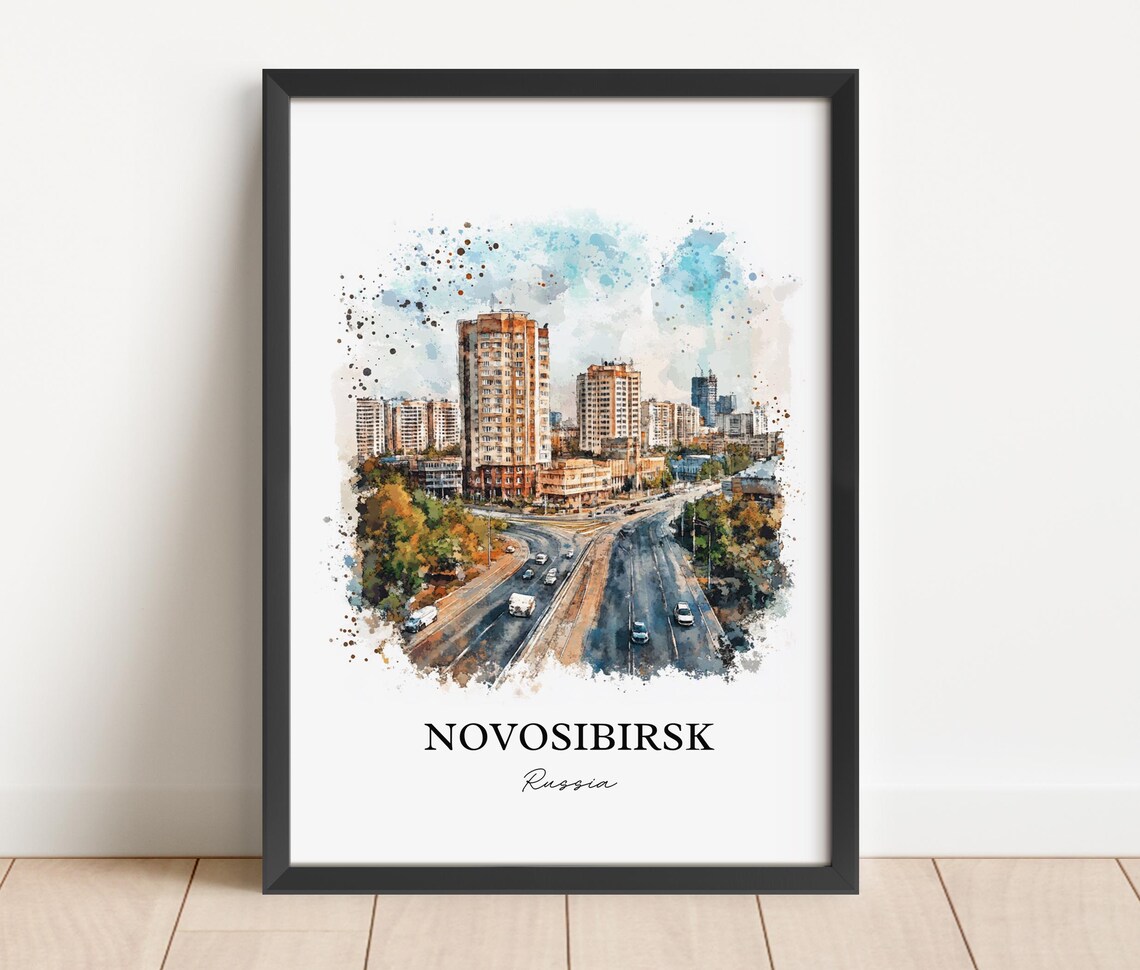 Novosibirsk Russia Modern City Skyline Watercolor Cityscape Poster - Image 2