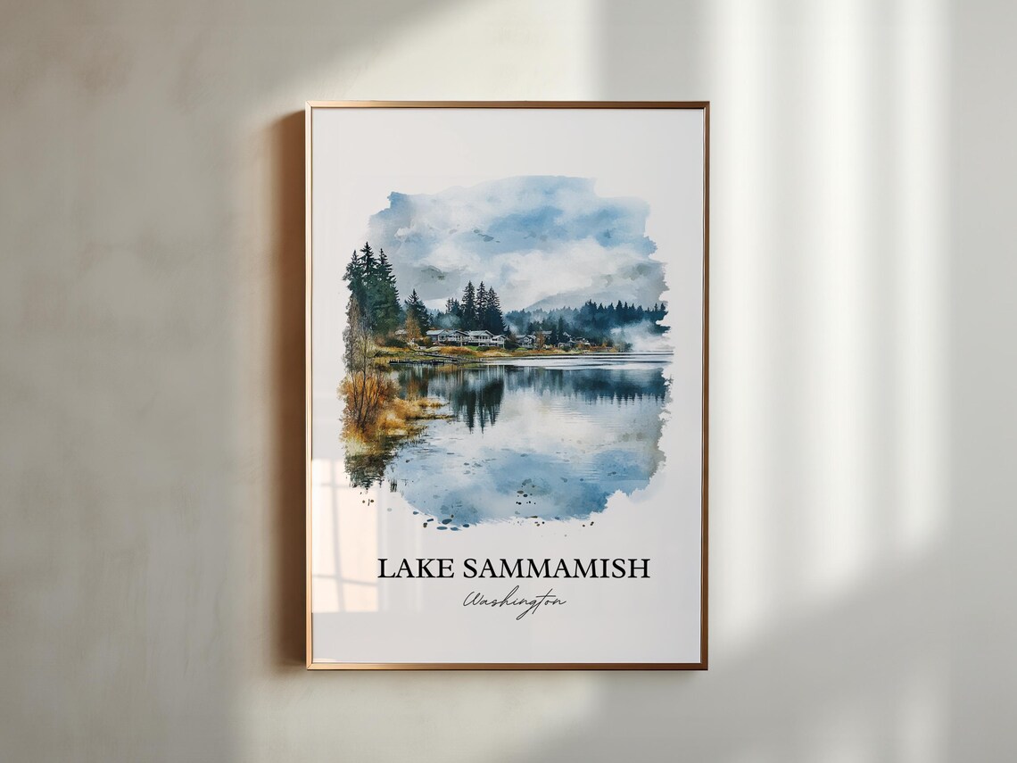 Lake Sammamish Washington Watercolor Calm Lake Reflection Scene Poster - Image 5