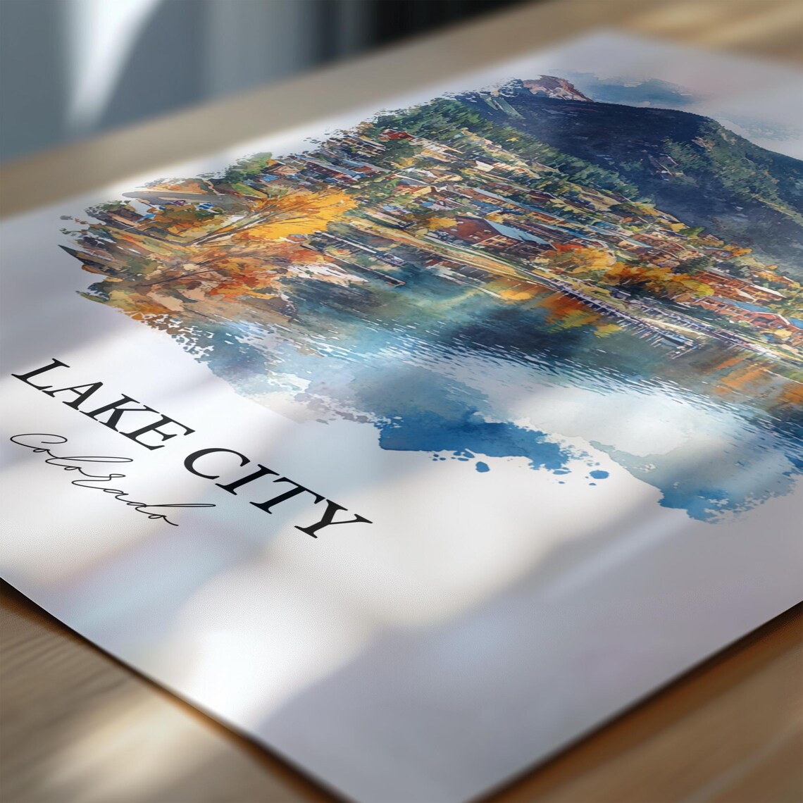 Lake City Colorado Watercolor Fall Lake Town Scene Art Poster - Image 6