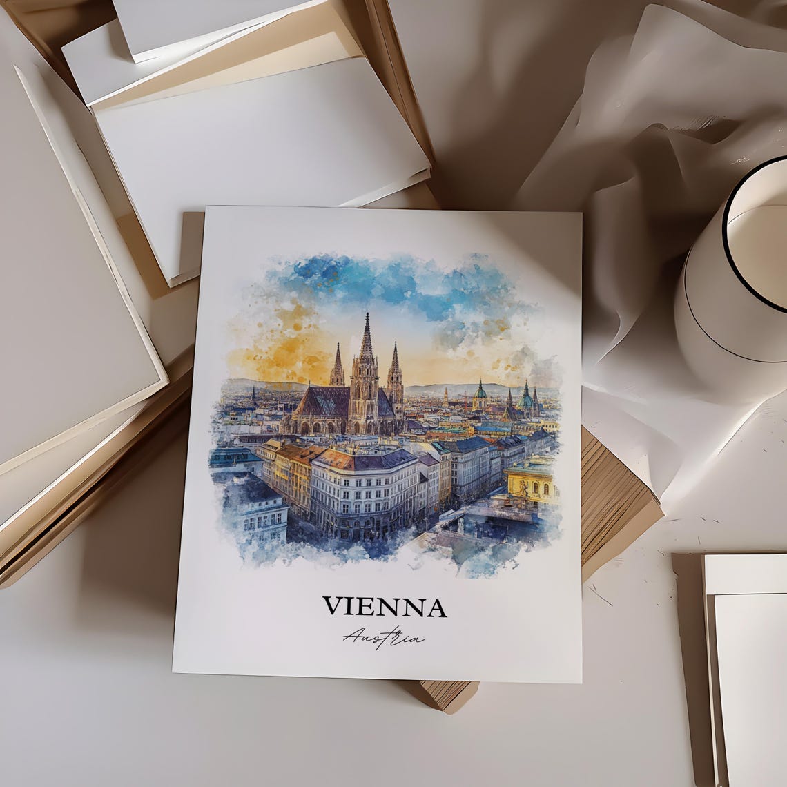 Vienna Watercolor Skyline Travel Poster, Austria - Image 2