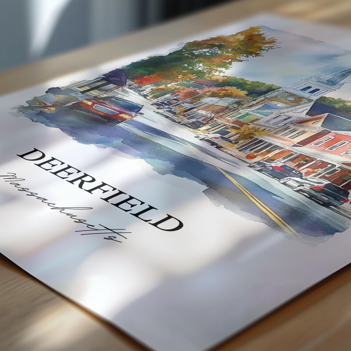 Deerfield Massachusetts Watercolor Fall Church Street Art Poster - Image 6