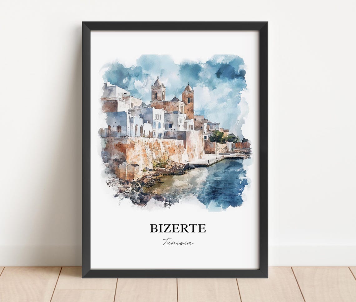 Bizerte Tunisia Harbor Old Town Watercolor Seaside Travel Poster - Image 3