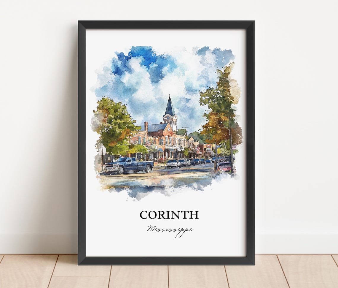 Corinth Mississippi Courthouse Square Clocktower Watercolor Poster - Image 5